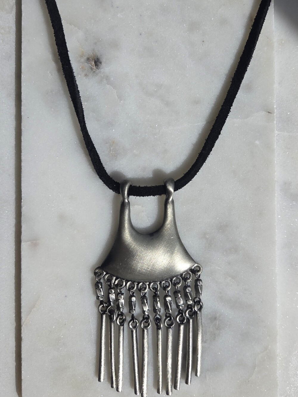 Tribal Boho Silver Fringe Necklace